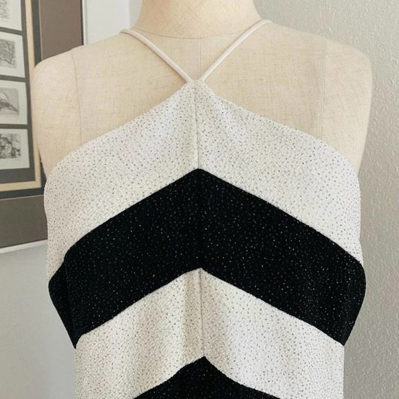 Vintage 90s Cache Halter Sparkle Black & White Formal Dress - Picture 4 of 16